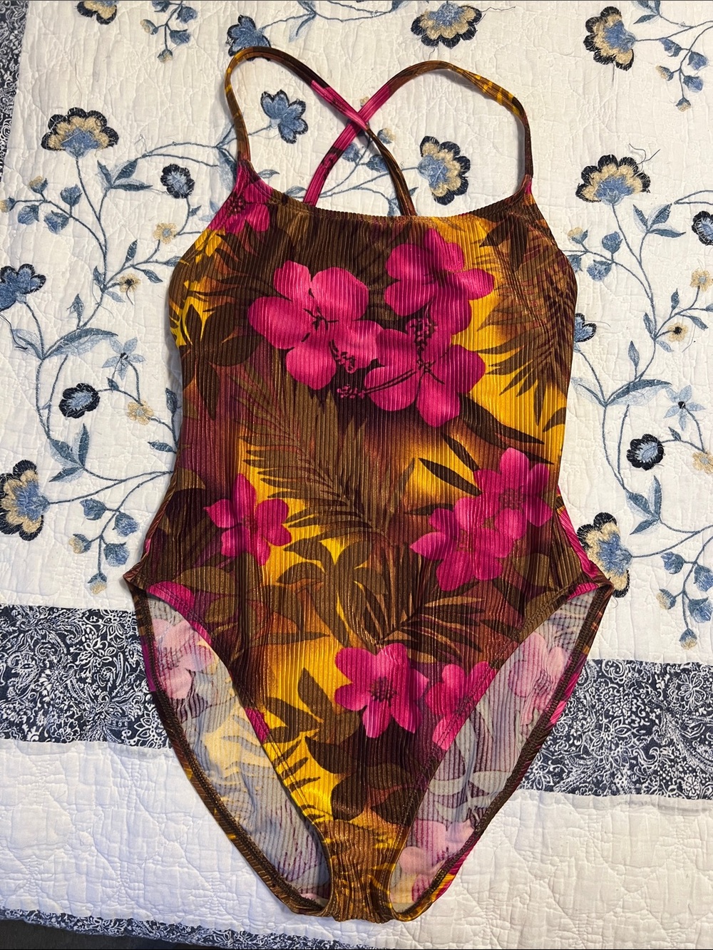 Catalina Floral One-Piece Swimsuit in Pink, Yellow and Brown